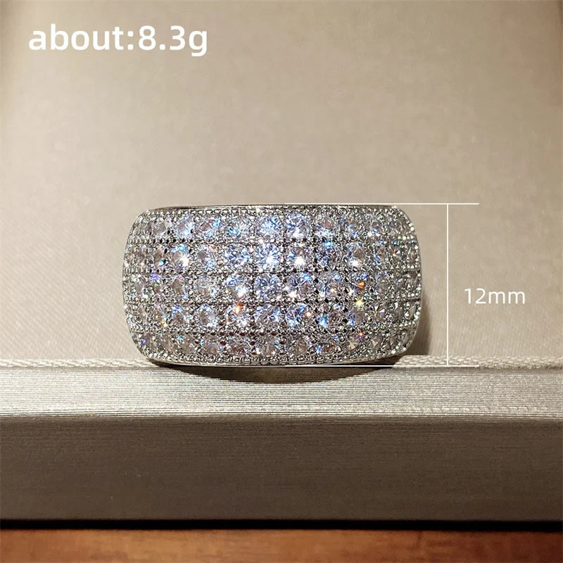 Huitan Micro Paved 5 Lines CZ Ring for Women Bling Bling Fashion Luxury Female Ring Party Engagement Wedding Bands Jewelry Hot