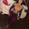Grape Purple Jumpsuit Prom Dress for Women Crystal Beaded Long Sleeve customsized Birthday Queen Gown Pant Suit vestidos de gala