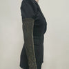 Sexy V Neck Long Sleeve Blazer With Rhinestone Sleeve Women Black Diamond Patchwork Slim Jacket Evening Party Club Cocktail Coat