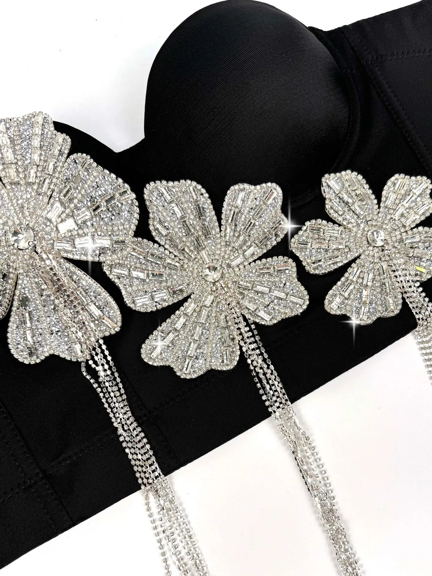 3Colors Women Fashion Diamonds Embroidery Flowers Tassel Bustier Corset Crop Tops To Wear Out Evening Club Party Camisoles Top