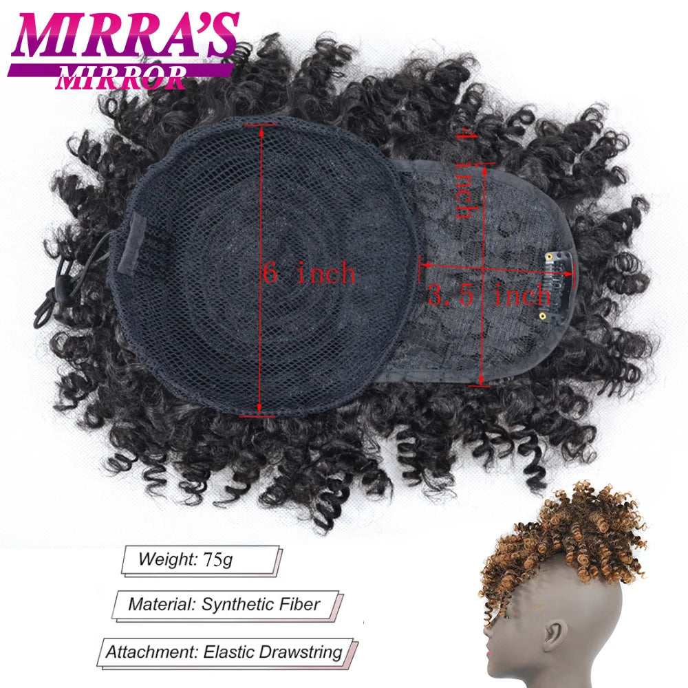 Synthetic Afro Puff Drawstring Ponytail Hair Bun 10 Inch Short Afro Kinkys Curly Afro Bun Extension Hairpieces Large Size