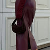 Trendix Women Elegant Burgundy Skirt High Waist Slim Fashion Slit Long Skirts Female Party Slim Club Sexy Vintage PU Skirts 2024