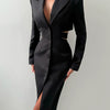 TWOTWINSTYLE Solid Hollow Out Patchwork Belt Blazers For Women Notched Collar Long Sleeve Spliced Single Breasted Blazer Female
