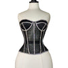 Women Abdomen Corset Crops with Bra Shiny Rhinestone Transparent Breathable Mesh Hand Made Bodices Push Up Bustiers Custom Made