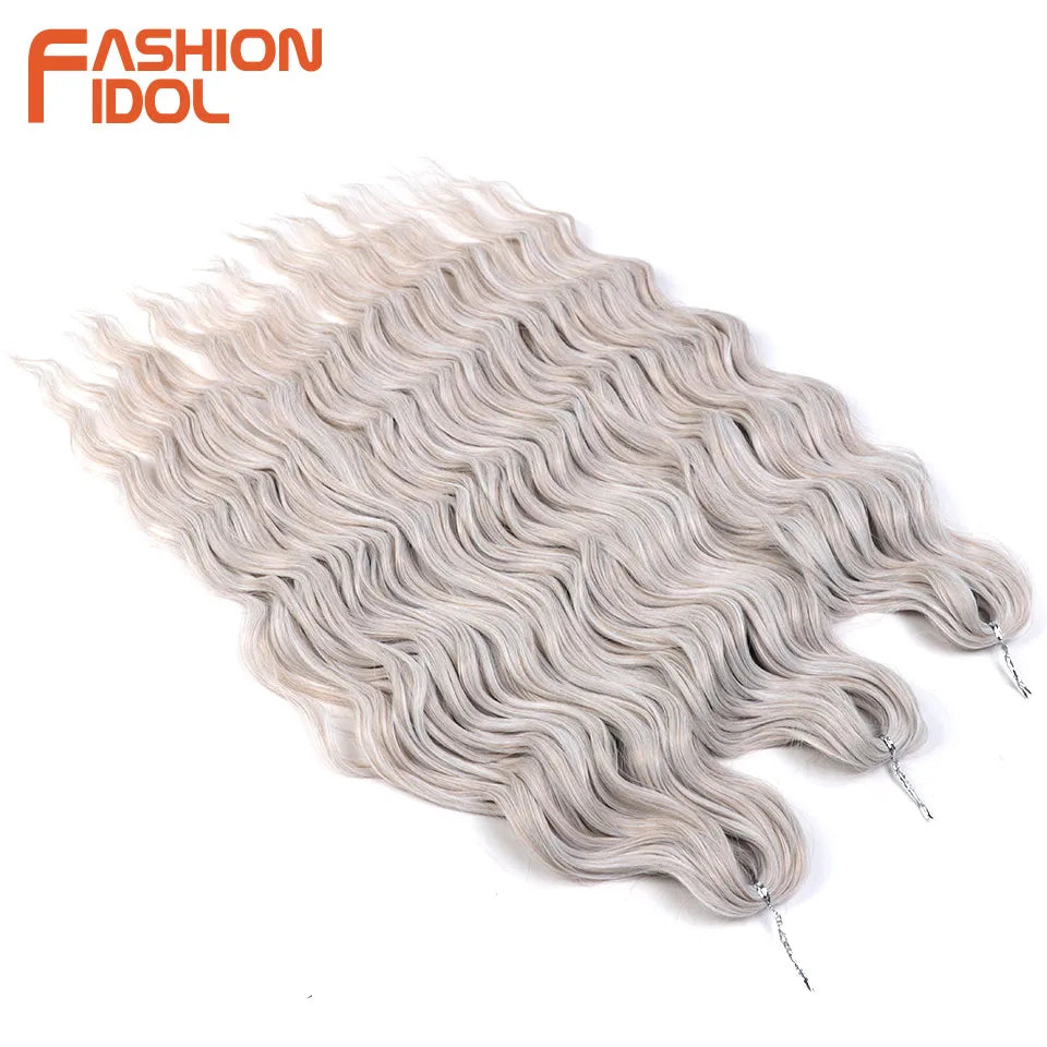 FASHION IDOL 24-Zoll Häkelhaar Synthetische Wasserwelle Flechthaarverlängerungen Ombré Regenbogenfarbe Kunsthaar Deep Wave Lockenhaar