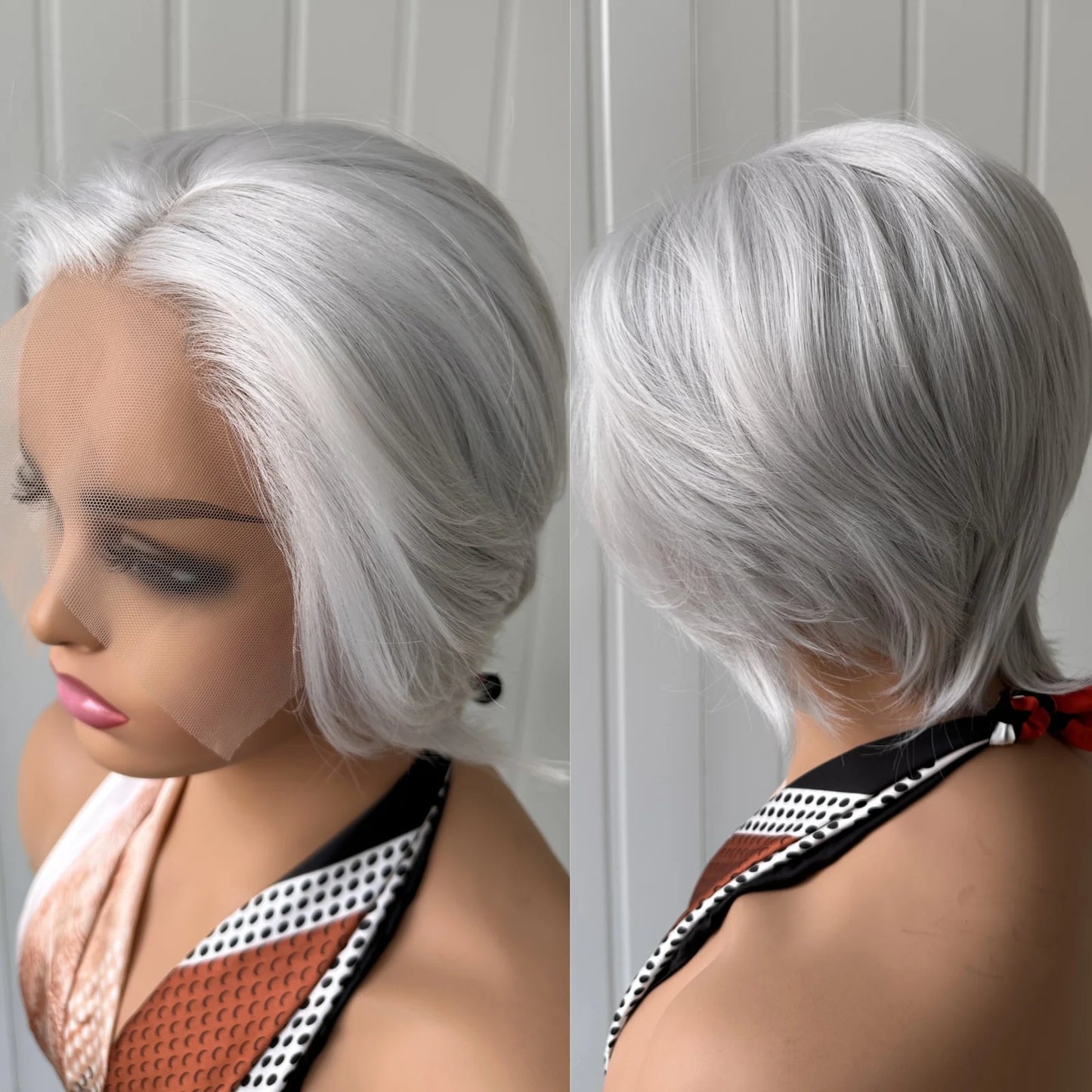RDY Pixie Cut Kurze Bob Perücke Silbergrau Synthetische Lace Front Perücke Glueless Geschichtetes Glattes Haar Frontale Lace Perücken für Frauen Täglich