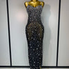 Luxury Rhinestones Sexy Mesh See Through Bodycon Dress Women Birthday Evening Cocktail party Gown Red Carpet Club Stage Outfit