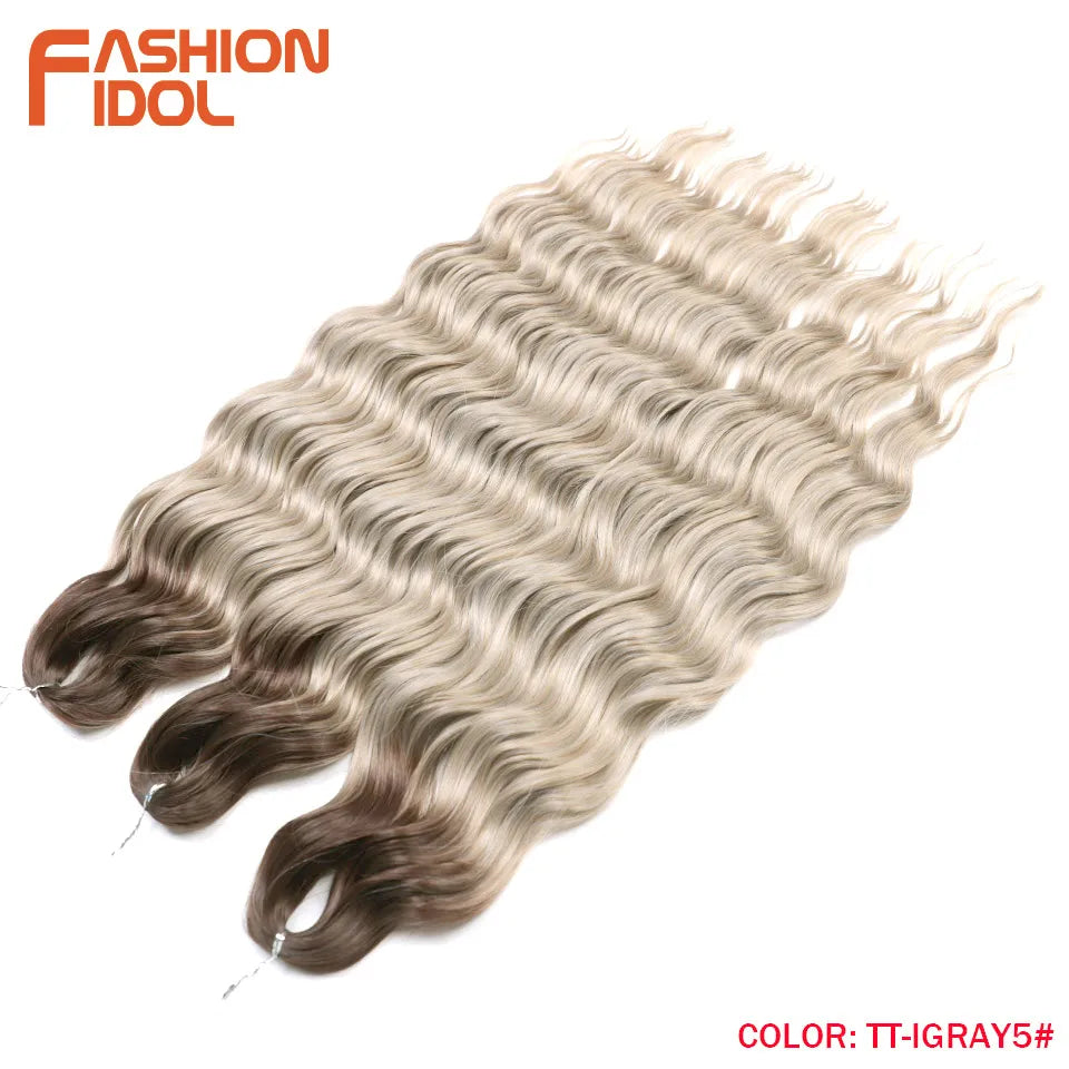 FASHION IDOL 24-Zoll Häkelhaar Synthetische Wasserwelle Flechthaarverlängerungen Ombré Regenbogenfarbe Kunsthaar Deep Wave Lockenhaar