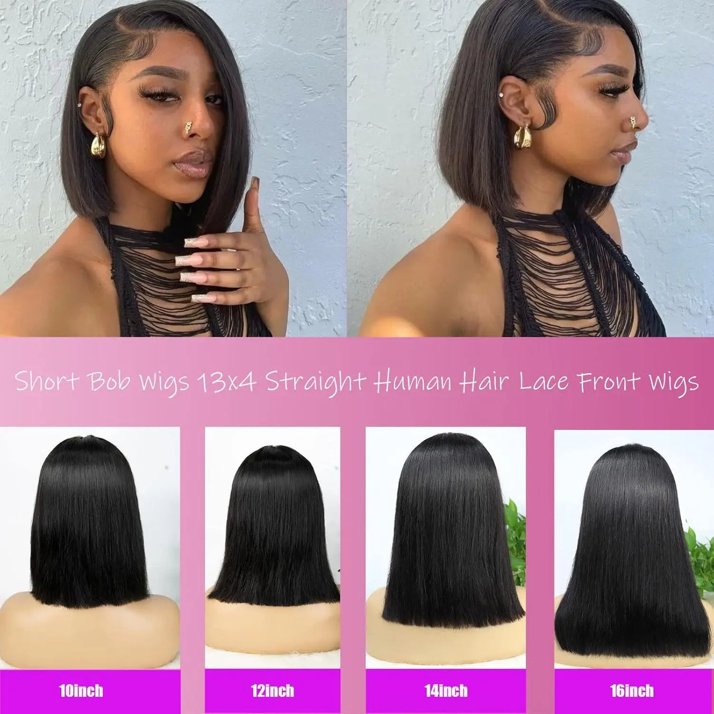 Bob Perücke Echthaar 13X4 Lace Front Perücke 180% Dichte Kurze Glatte Frontale Bob Perücke Transparente Spitze Vorgezupft Mit Babyhaaren