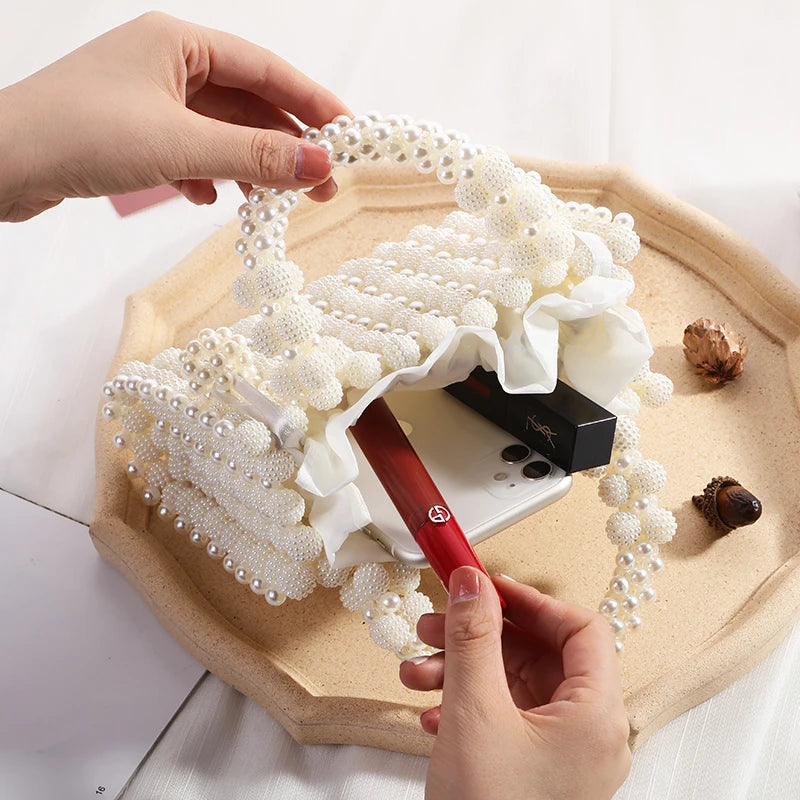 Edle Kristallperlen-Abendtasche Hochzeit Clutch mit Perlenkette Neue handgefertigte Perlenketten-Umhängetasche Handtasche Abendkleidtasche