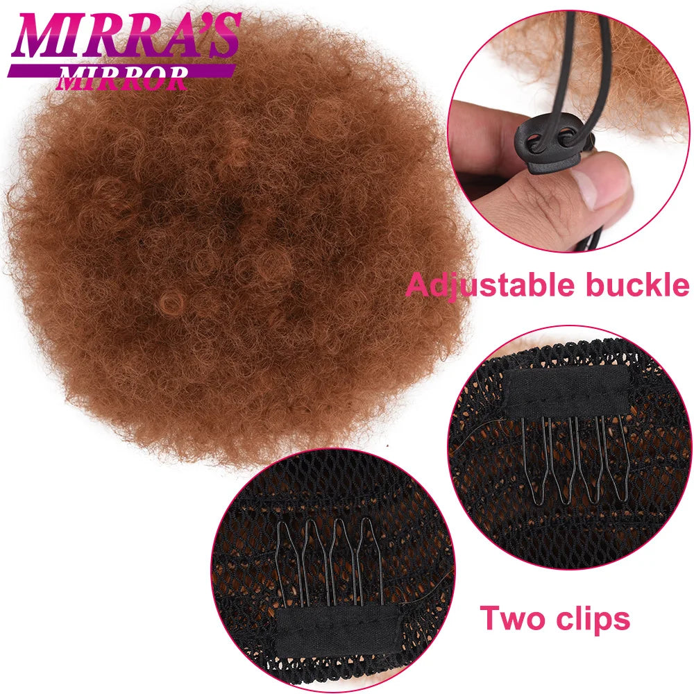 Synthetic Afro Puff Drawstring Ponytail Hair Bun 10 Inch Short Afro Kinkys Curly Afro Bun Extension Hairpieces Large Size