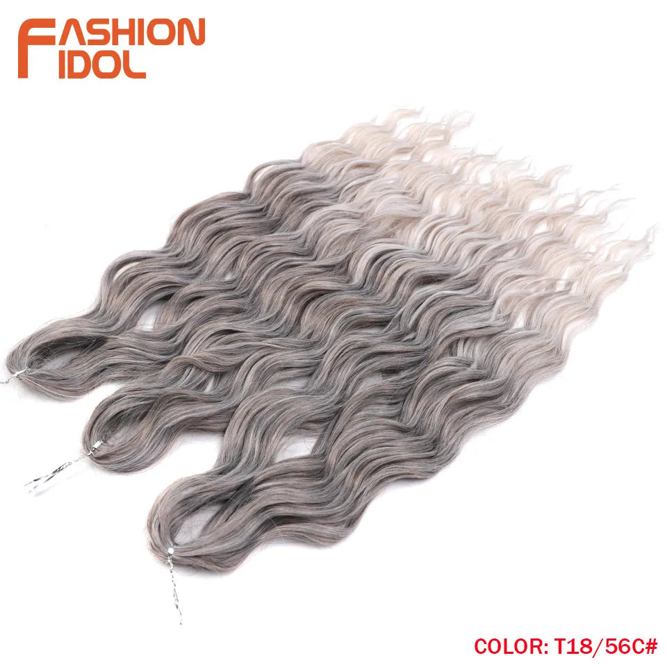 FASHION IDOL 24-Zoll Häkelhaar Synthetische Wasserwelle Flechthaarverlängerungen Ombré Regenbogenfarbe Kunsthaar Deep Wave Lockenhaar