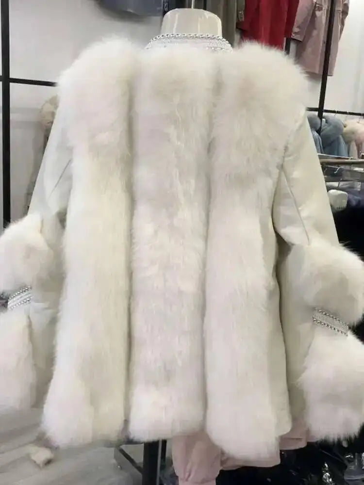DEAT Fashion Temperament Thickened Fur Coat Cardigan Women Top-Quality Leather Patchwork Long Sleeve Jacket 2024 Winter 11SX023