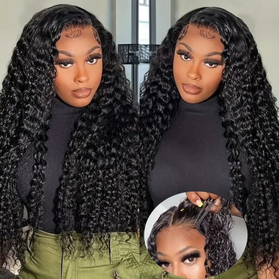 40 Inch Curly Lace Front Wig Water Wave 13X6 Hd Lace Frontal Wig Deep Wave Human Hair Wig 250 Density Preplucked Brazilian Hair