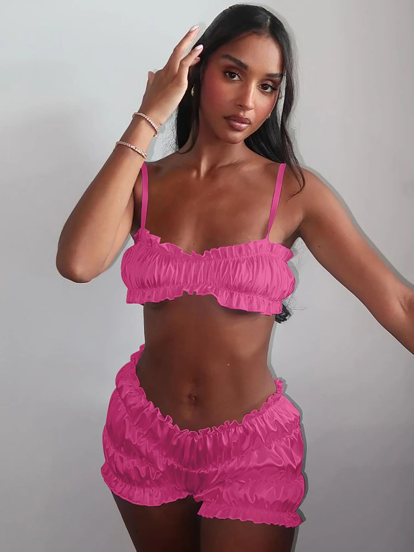 Dulzura Women'S 2 Piece Pleats Shorts Set Sleeveless Strappy Crop Tops And Sexy Shorts Matching Set Party Club