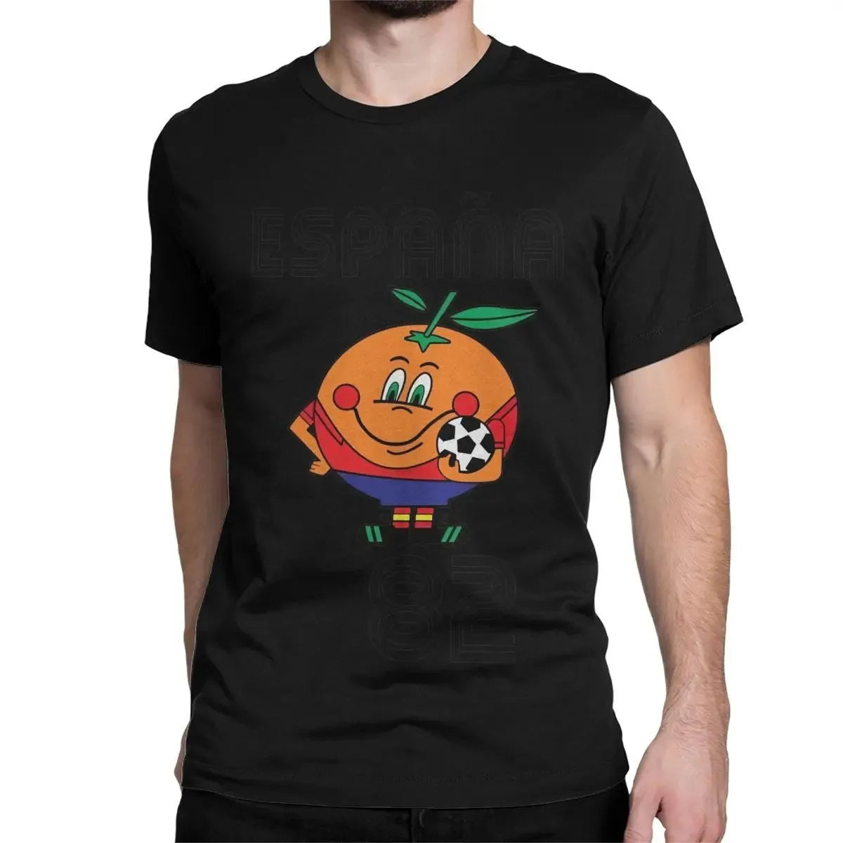 Naranjito T-shirt Men's High Quality Round Neck Spain 82 Spanish Mascot 1982 Football T-shirt Top
