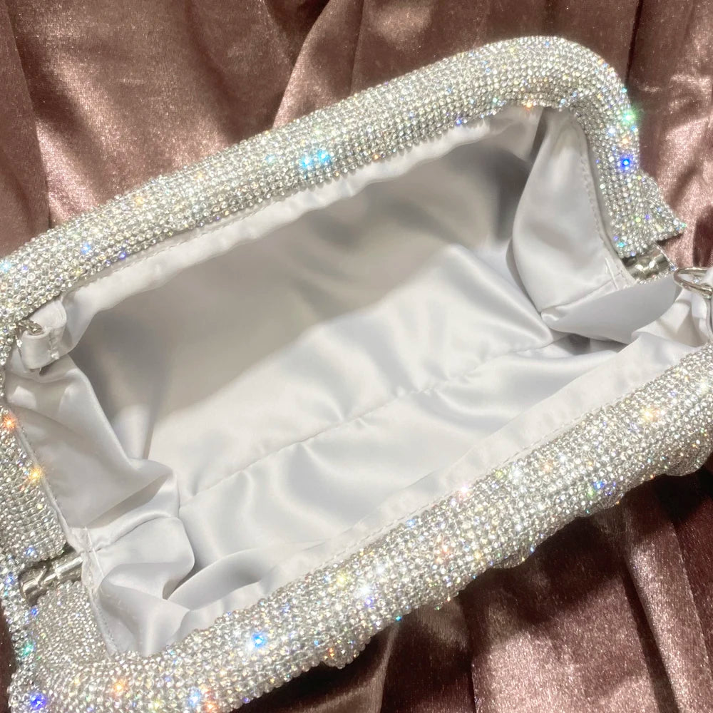 Shiny Rhinestones Handmade Evening Clutch Bags New Folds Purses and Handbags Luxury Designer Wedding Party High Quality