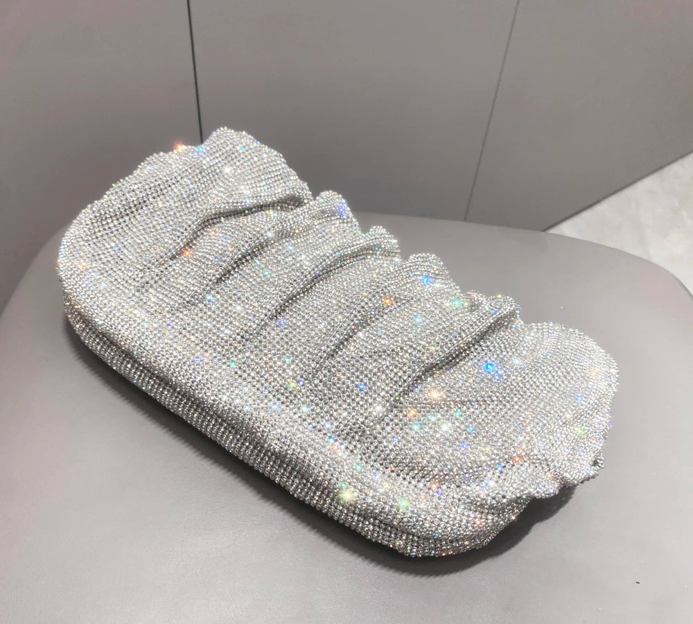 Shiny Rhinestones Handmade Evening Clutch Bags New Folds Purses and Handbags Luxury Designer Wedding Party High Quality