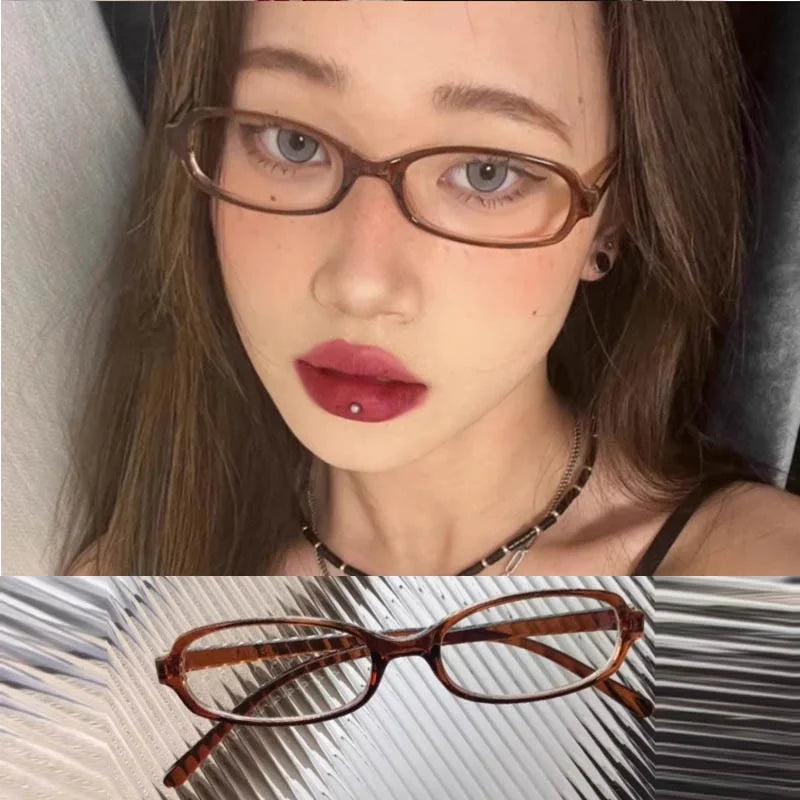 Neue Y2K-Retro-Brille, blaugrün, eckig, kleiner Rahmen, Damen-Anti-Blaulicht-Brille, Mode-Brillengestell 2024