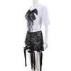 CM.YAYA Women's Set Bow O-Neck short sleeve Tops and lace Shorts Suits Streetwear Casual Two 2 Piece Outfits Tracksuits Summer