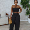 Pant Set Women Two Piece Sets Sexy Sleeveless Tops Drawstring Wide Leg Long Pants High Waist Y2k Streetwear Elegant Splice