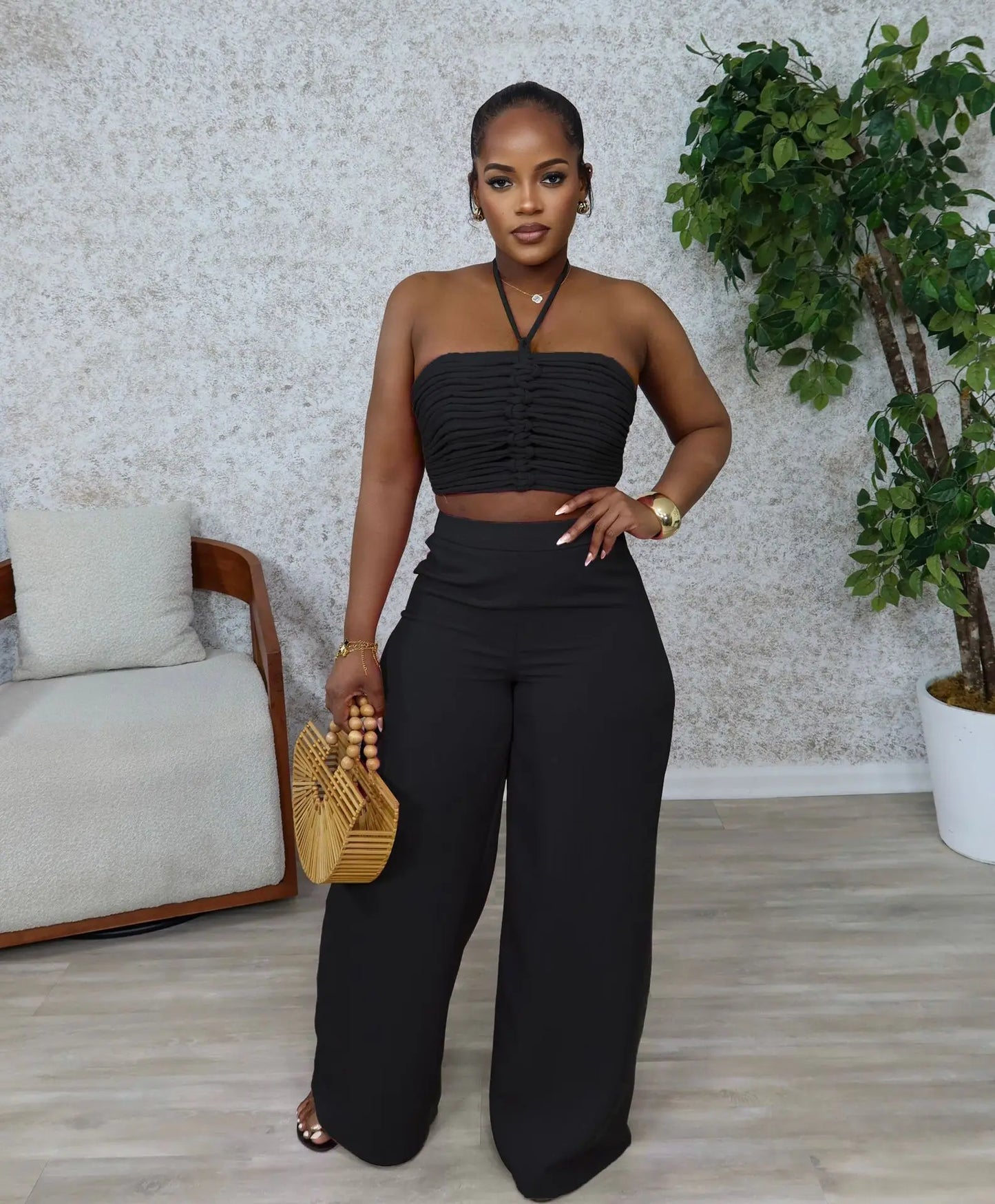 Pant Set Women Two Piece Sets Sexy Sleeveless Tops Drawstring Wide Leg Long Pants High Waist Y2k Streetwear Elegant Splice