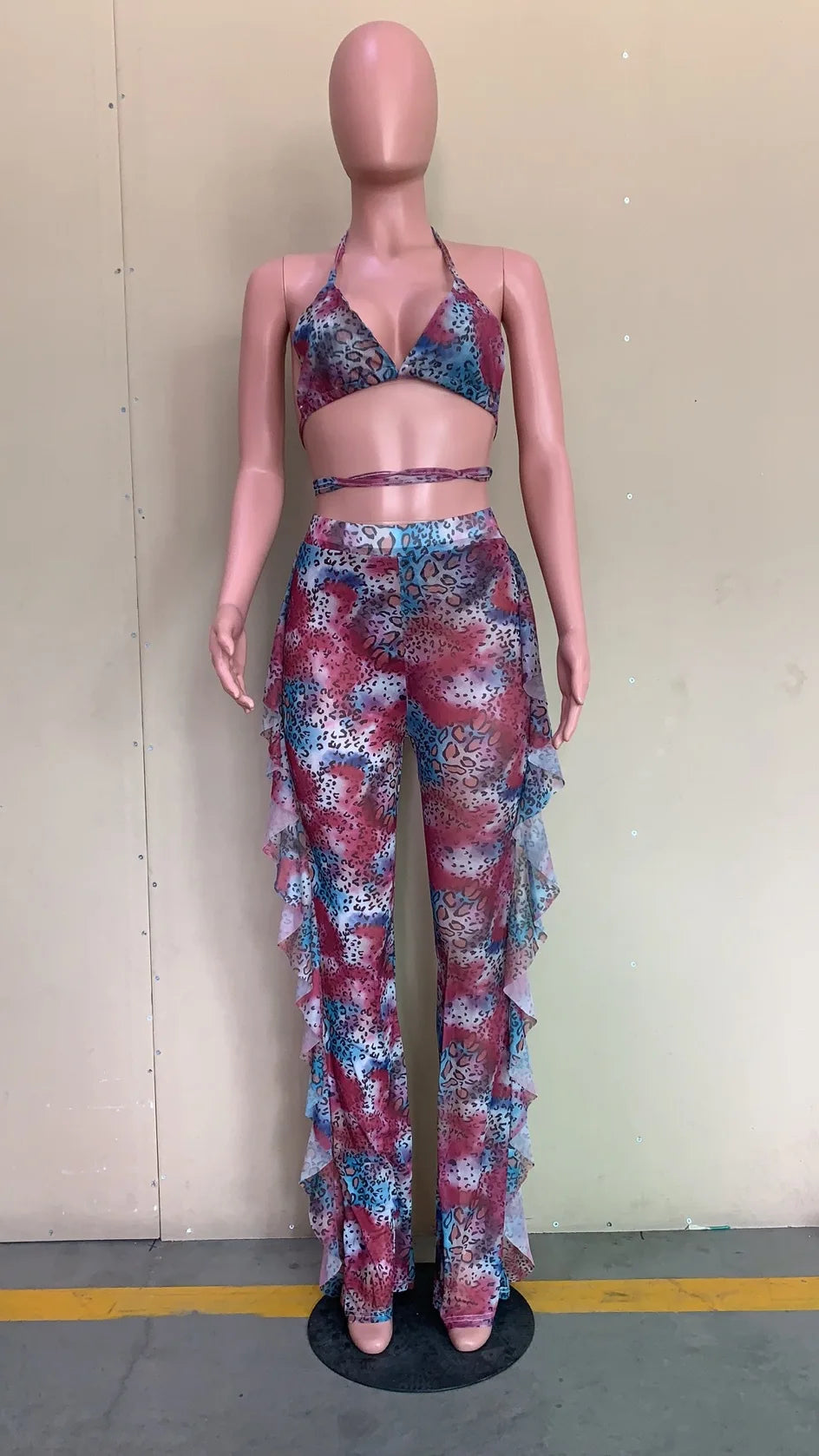 Bra+tassel Pants Suit  2 Piece Set Women Hot Pink Swimsuit Mesh Bathing Suit Sexy Matching Swimwear Viquinis Mujer 2022