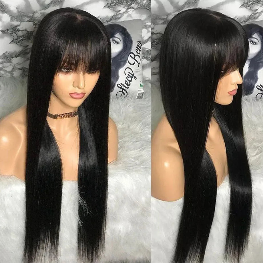 Glueless Wig With Bangs Human Hair 3x1 HD Lace Straight Human Hair Wigs For Woman Brazilian Cheap Wigs Full Machine Made On Sale