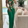 Spring Summer Sleeveless Suit Fashion Print Two Piece Sets Women Sexy V-neck Button Metal Sling Top & Wide Leg Pants Outfits