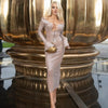 Abendkleid Damen Elegant Pailletten Tiefer V-Ausschnitt Langarm Midikleid Sexy Luxuriös Rückenausschnitt Schnürung Knöchellang Bandage Partykleid