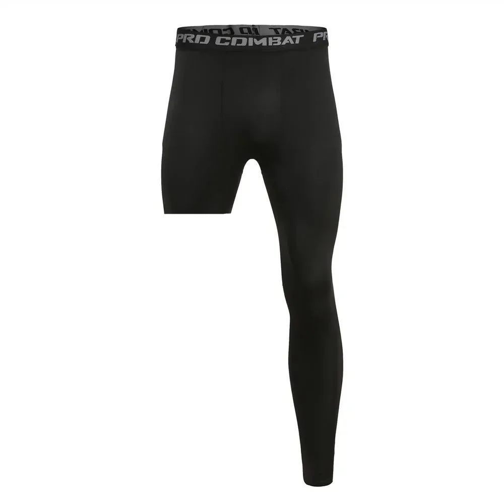 Men Compression Pants Base Layer Exercise Trousers Running Tight Sport Cropped One Leg Leggings Basketball Football Yoga Fitness
