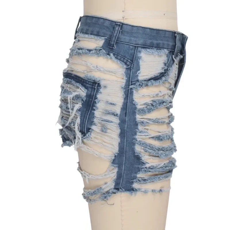 New Ripped Denim Shorts Women Bottoms Female Jeans High Waist Holes Tassel Classic Denim Shorts Close-Fitting Pants Fashion