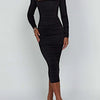 Herbst und Winter Damen Sexy Bodycon Kleid Quadratischer Ausschnitt Langarm Abendkleider für Damen