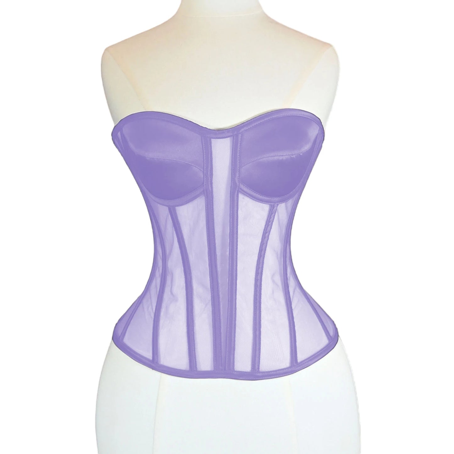 Women Mesh Corset Bustier With Cups Overbust Tight Shaping Tops Strapless Transparent Bodice Slimm Waist Wedding Lace Up Boned