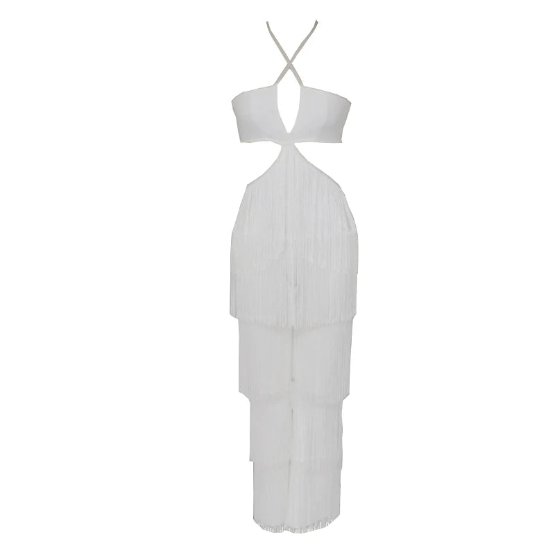 New Wowen Sexy Tassel Halter Bandag Jumpsuits Elegant Backless  Sleeveless Slim Long jumpsuit  Fashion  Night Party Vestidos