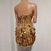 Sparkly Gold Rhinestone Sequins Sexy Strapless Mesh See Through Mini Dress Women Eveing Birthday Party Nightclub Stage Costume