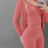 Autumn Winter Double-sided Velvet Vest 3 Piece Set For Woman's Fashion Hooded Sweatshirt Jacket Slim Pocket Trousers Female Suit