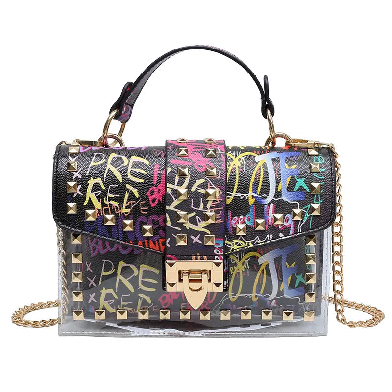 Marke Frauen Nieten Graffiti Umhängetaschen Mode Schultertasche für Damen Weibliche Luxus Designer Handtaschen 2023 Hohe Qualität