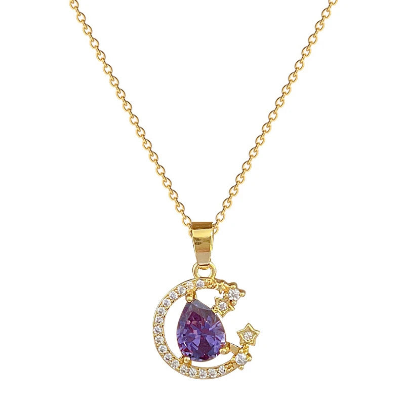 Stainless Steel Zircon Planet Star Pendant Necklace For Women Elegant Aesthetic Clavicle Chain Necklace Jewelry Party Gift