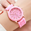 4er-Set Damen Silikonuhr Weiß, Pink, Rot, Schwarz Quarzuhr-Set