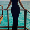 Elegantes, tief ausgeschnittenes, rückenfreies, eng anliegendes Maxikleid für Damen – Spaghettiträger, ärmellos, Bodycon-Kleid, sexy Club-Party-Kleider