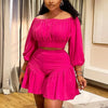 CM.YAYA Plus Size Women's Set Long Sleeve Slash Neck T-Shirt and Shorts 2025 Summer Ruched Two 2 Piece Set Outfits Tracksuit
