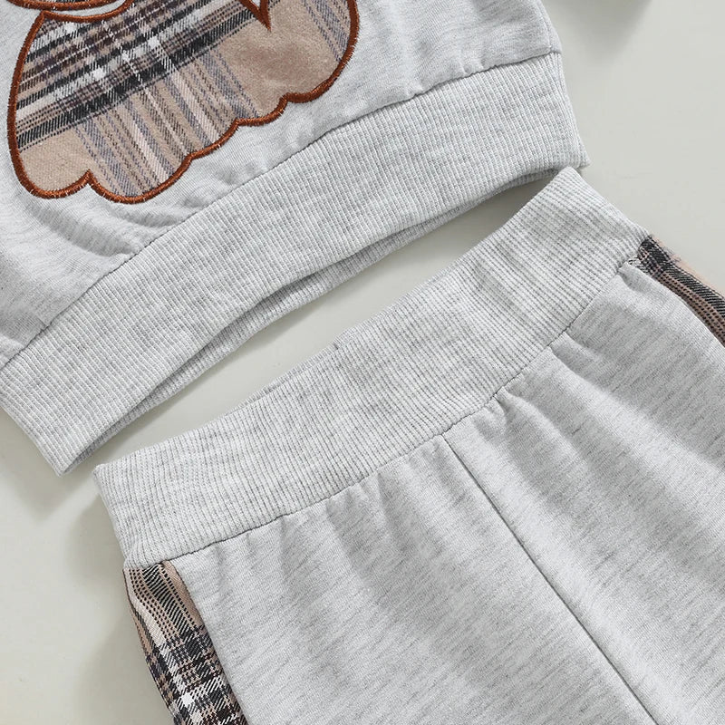 0-24M Baby Girls Autumn Clothes Newborn Toddler Long Sleeve Plaid Bear Pattern Tops Sweatshirt Pants Outfits Tracksuits