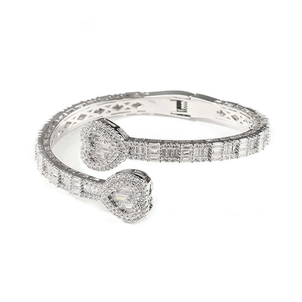 New Iced Out Bling Butterfly Heart Bracelet Silver Color CZ  Zircon Oval Charm Opened Bangle For Men Women Hiphop Luxury Jewelry