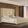 King Size Bed Frame with 55.12" Tall Headboard, Modern Luxury Velvet Upholstered Platform Bed with Gold Trim, Wide, Custom
