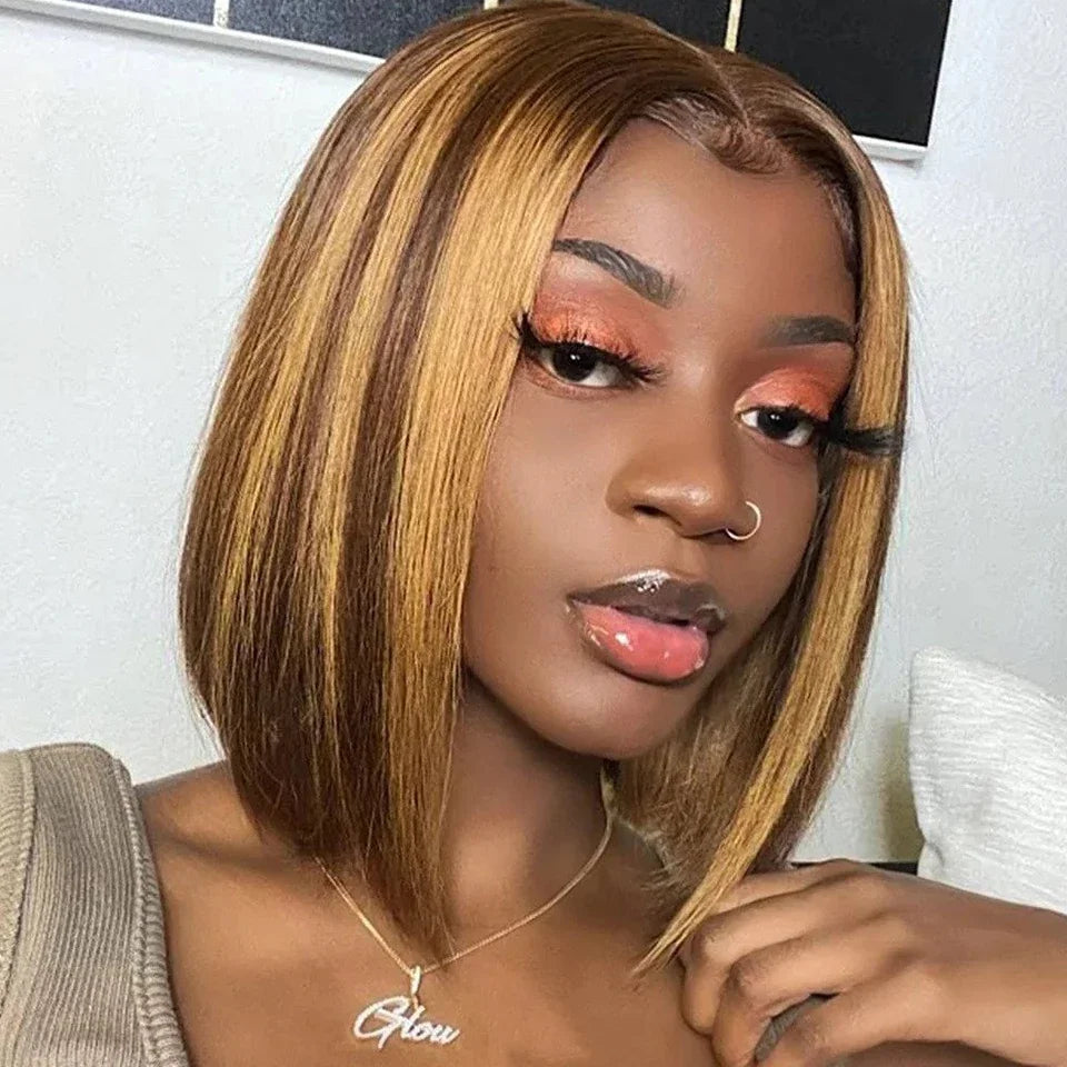 Peruanische Highlight P4/27 Bob Lace Front Perücken 100% Echthaar Perücken Bob Lace Perücken für Frauen Ombre Blonde Glatte Lace Closure Perücke