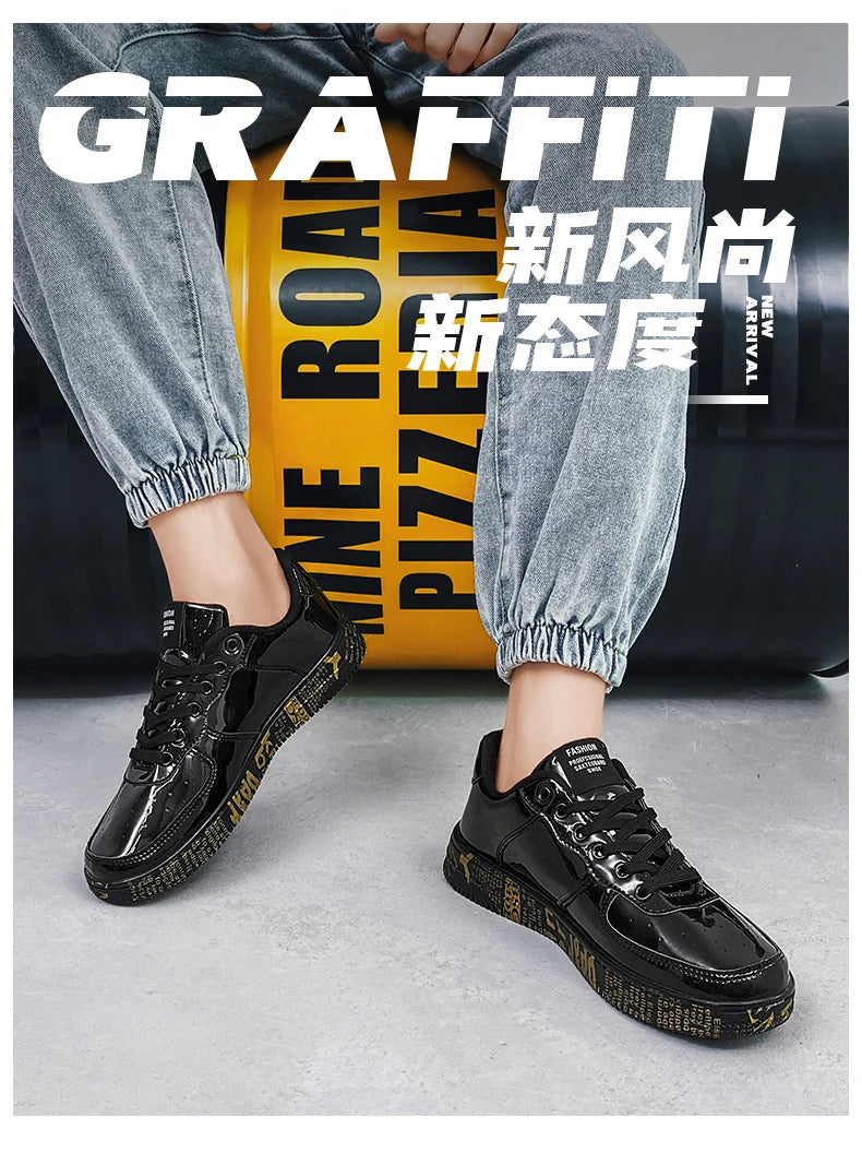New Gold Sneakers Couple Shoes Luxury Casual Glitter Sneakers Men Hip-hop Streetwear Skateboard Shoes Men Flat Designer Footwear