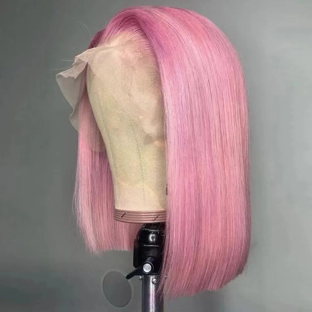 WIF Kurzer Bob Glattes Farbenfrohes Haar Synthetische Perücke Highlight Orange Glatter Bob Pinkes Haar Lace Front Perücken Cosplay Make-up Verwendung