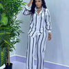 African Fashion Stripe Two Piece Set Women Summer Casual Button Long Sleeved Shirt Wide Leg Pants Two Piece Set Women