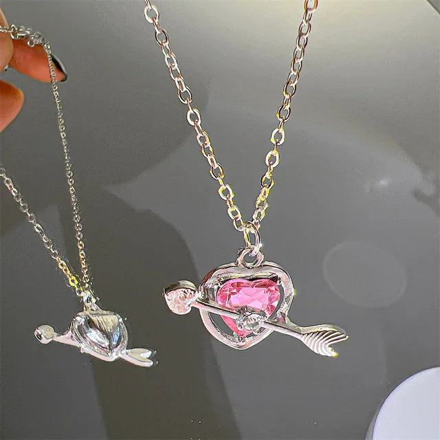 Y2K Rosa Planet Herz Zirkon Anhänger Halsketten Frauen Mode Ästhetische Schlüsselbeinkette Halskette Valentinstag Geschenk Party Schmuck